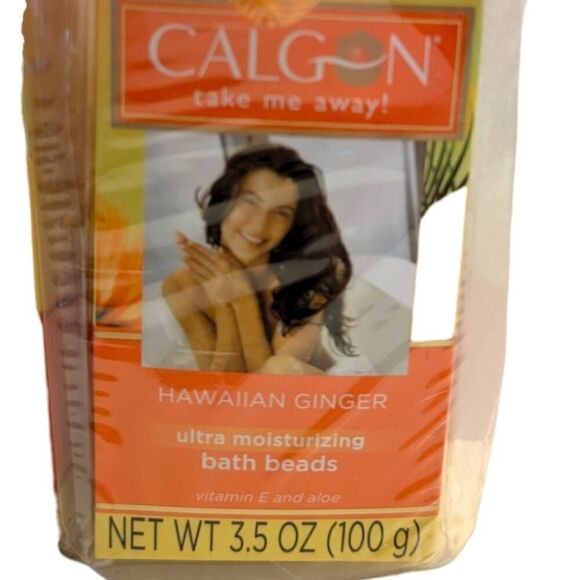Calgon Hawaiian Ginger Ultra Moisturizing Bath Beads 3.5 oz Two Boxes Small Poof - Picture 3 of 4